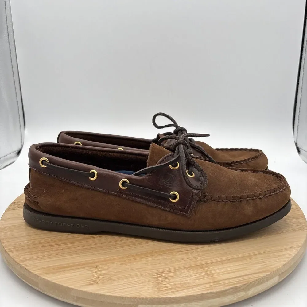 Sperry Top-Sider Boat Shoes Mens 10 Brown Suedew Leather Moc Casual Lace Up